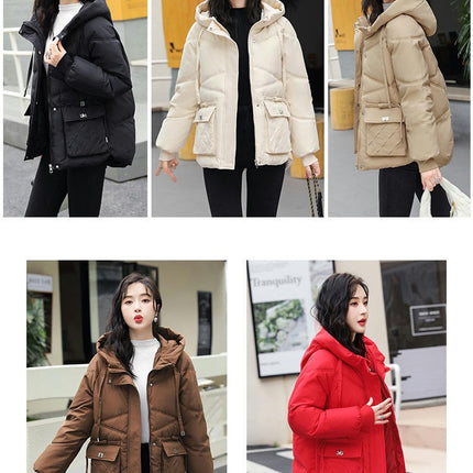 Women's Cropped Puffer Jacket Zip Up Padded Coat Winter Quilted Hooded Outerwear