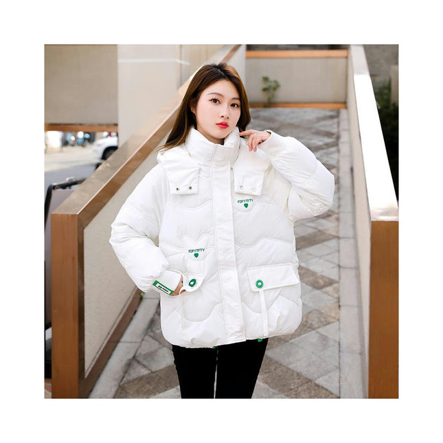 Women's Cropped Hooded Puffer Jacket OuterwearZip Up Quilted Padded Coat