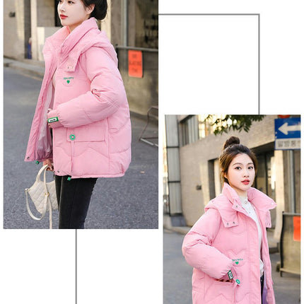 Women's Cropped Hooded Puffer Jacket OuterwearZip Up Quilted Padded Coat