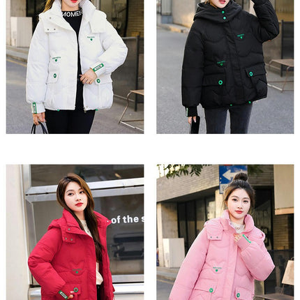 Women's Cropped Hooded Puffer Jacket OuterwearZip Up Quilted Padded Coat