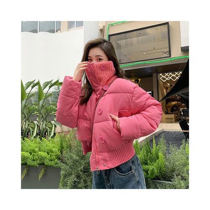 Women's Cropped Puffer Jacket Outerwear Zip Up Long Sleeve Padded Down Coat