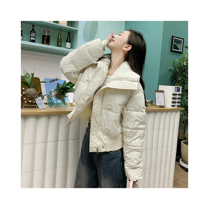 Women's Cropped Puffer Jacket Outerwear Zip Up Long Sleeve Padded Down Coat