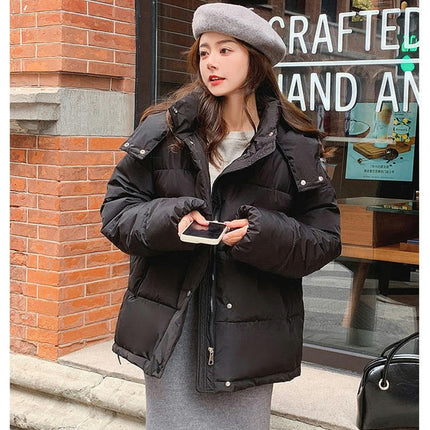 Cropped Puffer Jacket for Women Winter Zip Up Quilted Hooded Outerwear