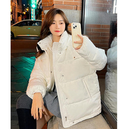 Cropped Puffer Jacket for Women Winter Zip Up Quilted Hooded Outerwear