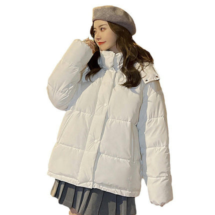 Cropped Puffer Jacket for Women Winter Zip Up Quilted Hooded Outerwear