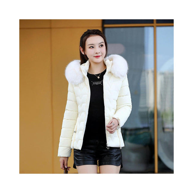 Women's Winter Cropped Puffer Jacket Zip Up Quilted Hooded Coat