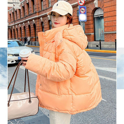 Cropped Puffer Jacket for Women Winter Zip Up Quilted Hooded Outerwear