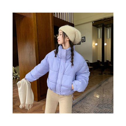 Women's Winter Puffer Jacket Zip Up Quilted Coat Stand Collar Padded Outerwear