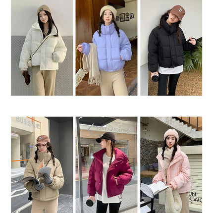 Women's Winter Puffer Jacket Zip Up Quilted Coat Stand Collar Padded Outerwear