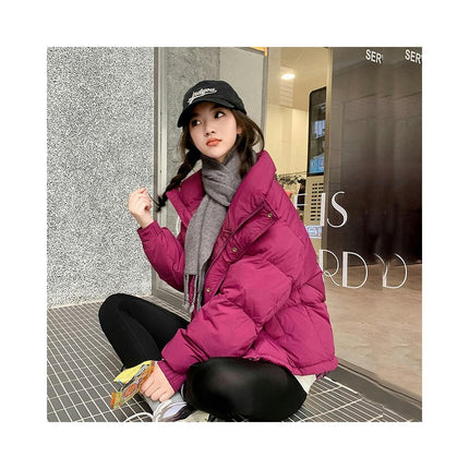 Women's Winter Puffer Jacket Zip Up Quilted Coat Stand Collar Padded Outerwear