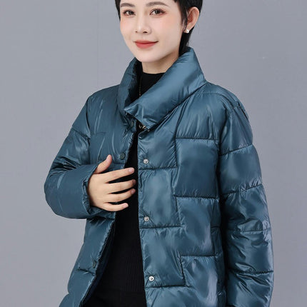 Womens Winter Puffer Quilted Jacket Stand Collar Zip Up Padded Outerwear