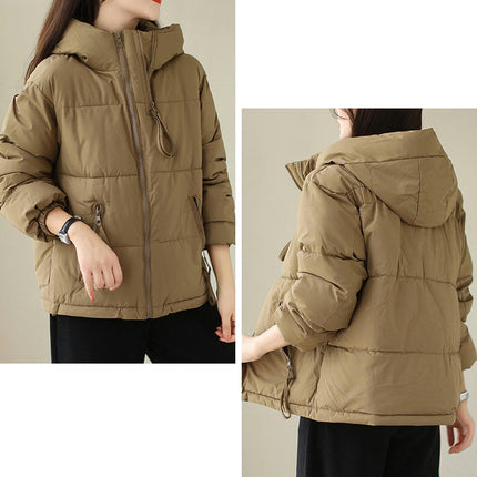 Women's Winter Puffer Jacket Zip Up Quilted Padded Outerwear with Hood