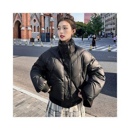 Women's Winter Padded Puffer Jacket Cropped Quilted Zip Up Coat