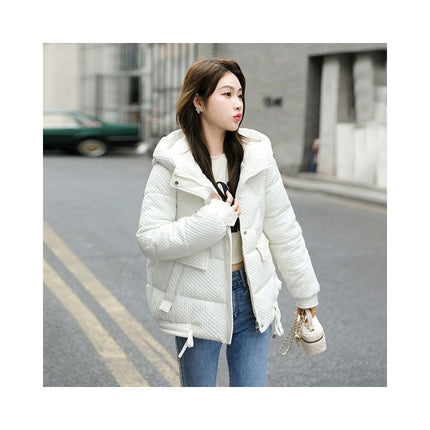 Women's Winter Cropped Puffer Jacket Zip Up Hooded Padded Outerwear