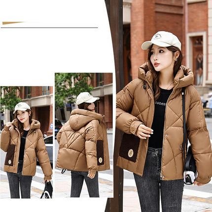 Womens Hooded Puffer Jacket Zip Up Quilted Padded Winter Coats Long Sleeve Jackets