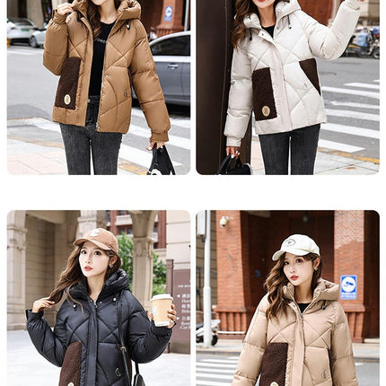 Womens Hooded Puffer Jacket Zip Up Quilted Padded Winter Coats Long Sleeve Jackets