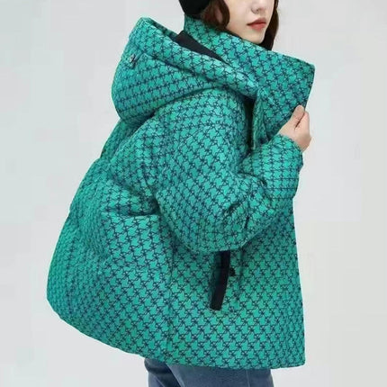 Women's Winter Hooded Puffer Jacket Long Sleeve Zip Up Quilted Short Down Coat