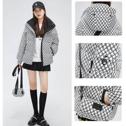 Women's Winter Hooded Puffer Jacket Long Sleeve Zip Up Quilted Short Down Coat