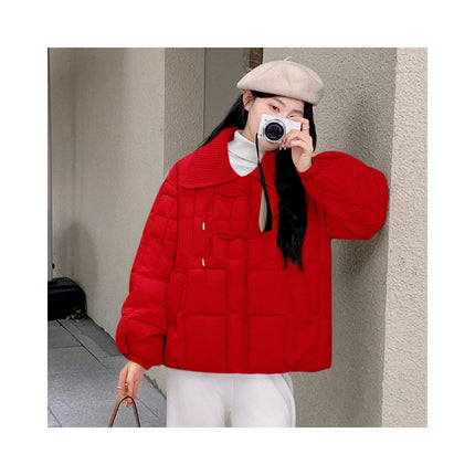 Women's Long Sleeve Zipper Puffer Jacket Winter Quilted Short Outerwear with Pockets