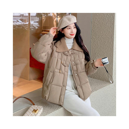 Women's Long Sleeve Zipper Puffer Jacket Winter Quilted Short Outerwear with Pockets