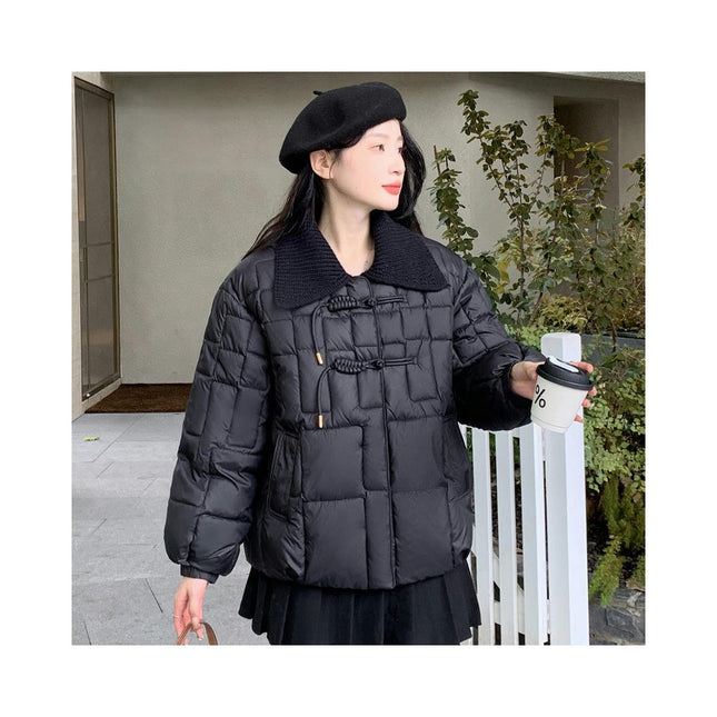 Women's Long Sleeve Zipper Puffer Jacket Winter Quilted Short Outerwear with Pockets