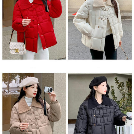 Women's Long Sleeve Zipper Puffer Jacket Winter Quilted Short Outerwear with Pockets