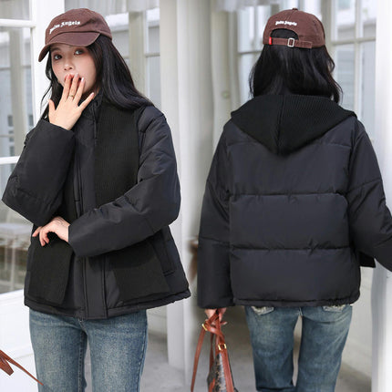 Women's Cropped Puffer Jacket Long Sleeve Hooded Padded Winter Zip Up Quilted Coat