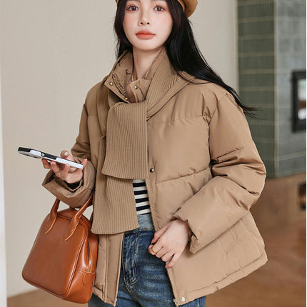 Women's Cropped Puffer Jacket Long Sleeve Hooded Padded Winter Zip Up Quilted Coat