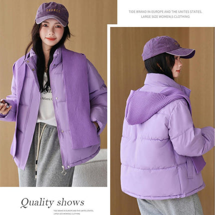 Women's Cropped Puffer Jacket Long Sleeve Hooded Padded Winter Zip Up Quilted Coat