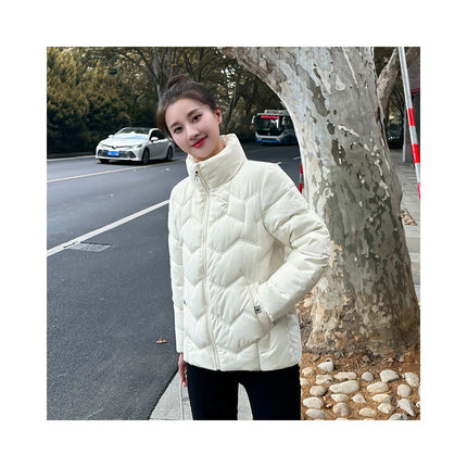 Quilted Puffer Jackets for Women Cropped Zip Up Long Sleeve Winter Outwear