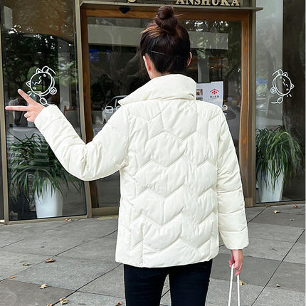 Quilted Puffer Jackets for Women Cropped Zip Up Long Sleeve Winter Outwear