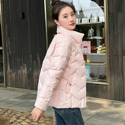 Quilted Puffer Jackets for Women Cropped Zip Up Long Sleeve Winter Outwear