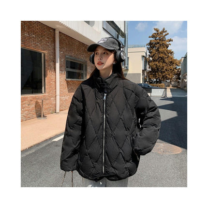 Women Cropped Puffer Jackets Winter Stand Collar Zip Up Outerwear