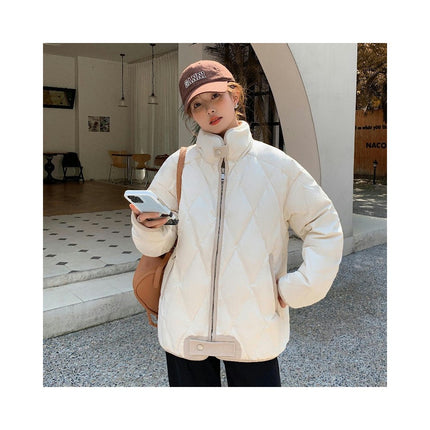 Women Cropped Puffer Jackets Winter Stand Collar Zip Up Outerwear