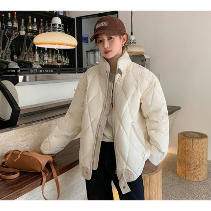 Women Cropped Puffer Jackets Winter Stand Collar Zip Up Outerwear