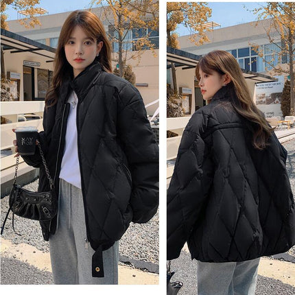 Women Cropped Puffer Jackets Winter Stand Collar Zip Up Outerwear