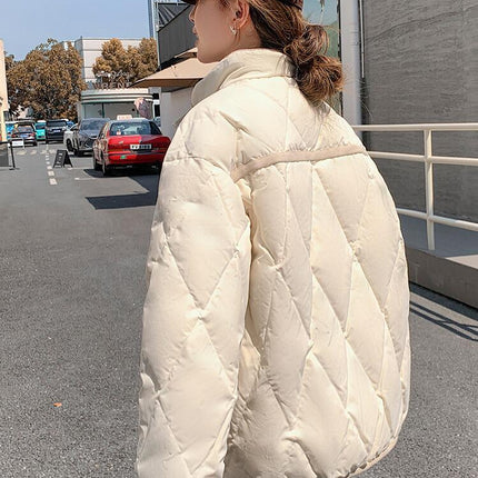 Women Cropped Puffer Jackets Winter Stand Collar Zip Up Outerwear