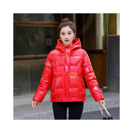 Women's Quilted Puffer Jacket Long Sleeve Cropped Winter Padded Coat with Hood