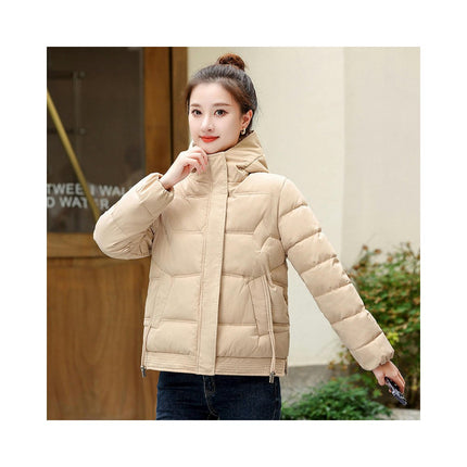 Women's Quilted Puffer Jacket Long Sleeve Cropped Winter Padded Coat with Hood