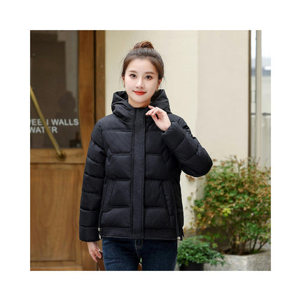 Women's Quilted Puffer Jacket Long Sleeve Cropped Winter Padded Coat with Hood