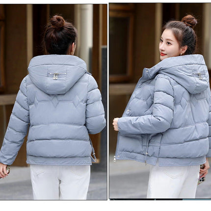 Women's Quilted Puffer Jacket Long Sleeve Cropped Winter Padded Coat with Hood