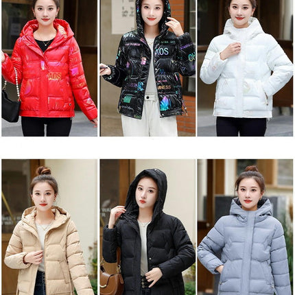 Women's Quilted Puffer Jacket Long Sleeve Cropped Winter Padded Coat with Hood