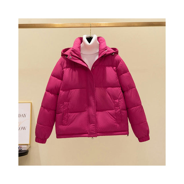 Women's Winter Cropped Hooded Puffer Jacket Long Sleeve Padded Quilted Outwear