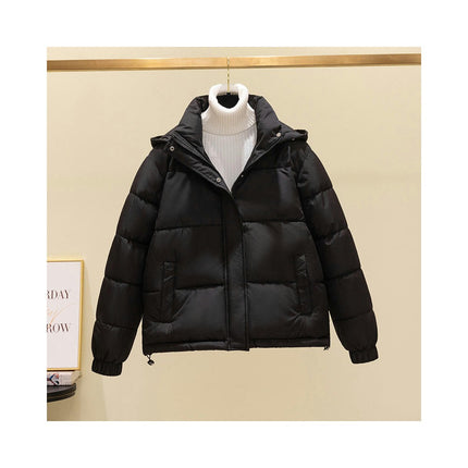 Women's Winter Cropped Hooded Puffer Jacket Long Sleeve Padded Quilted Outwear