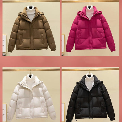 Women's Winter Cropped Hooded Puffer Jacket Long Sleeve Padded Quilted Outwear