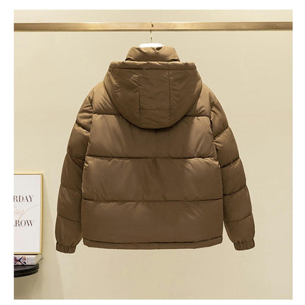 Women's Winter Cropped Hooded Puffer Jacket Long Sleeve Padded Quilted Outwear