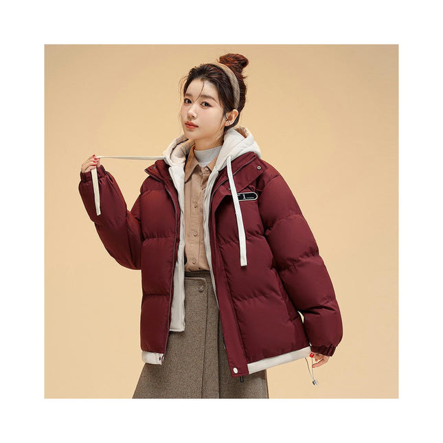 Puffer Jacket for Women Cropped Hooded Padded Quilted Winter Coat