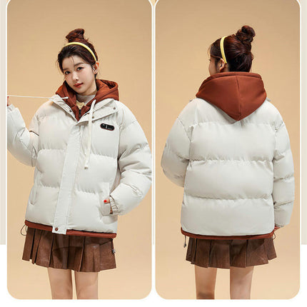 Puffer Jacket for Women Cropped Hooded Padded Quilted Winter Coat