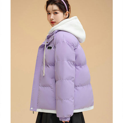 Puffer Jacket for Women Cropped Hooded Padded Quilted Winter Coat