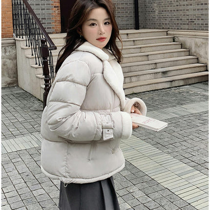 Womens Cropped Padded Puffer Jackets Cropped Winter Long Sleeve Coat